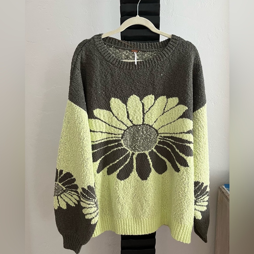 Free People In Bloom Sweater Luminary Olive Combo Sz Medium - Picture 4 of 8